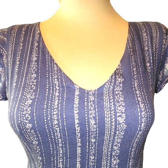 Sadie & Sage Anthropologie Blue & Tan Ruffled V-Neck A-Line Mini Dress Size S - Picture 4 of 10